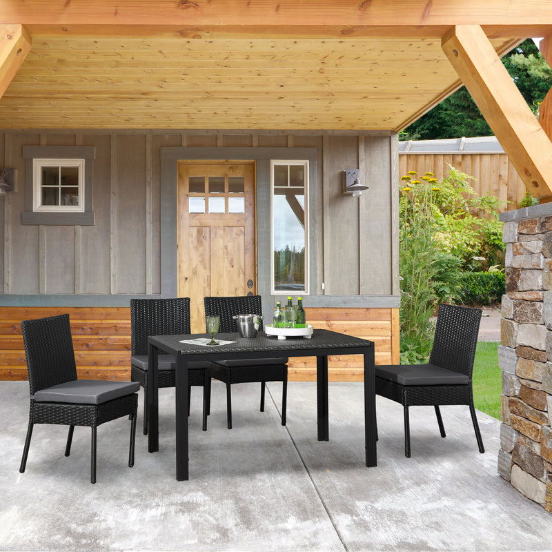 Outsunny 4 PCs Rattan Garden Chairs With Cushion, Wicker Dining Chairs - Black/Brown