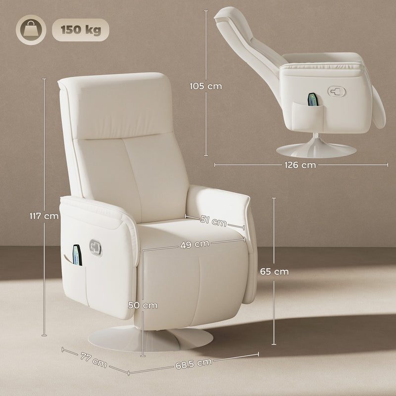 HOMCOM Massage Reclining Chair with Adjustable Backrest, Cream White