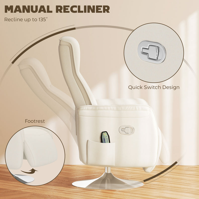 HOMCOM Massage Reclining Chair with Adjustable Backrest, Cream White