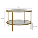 HOMCOM Round Coffee Table with Storage Shelf and Tempered Glass Top, Gold Tone