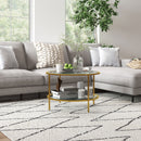 HOMCOM Round Coffee Table with Storage Shelf and Tempered Glass Top, Gold Tone