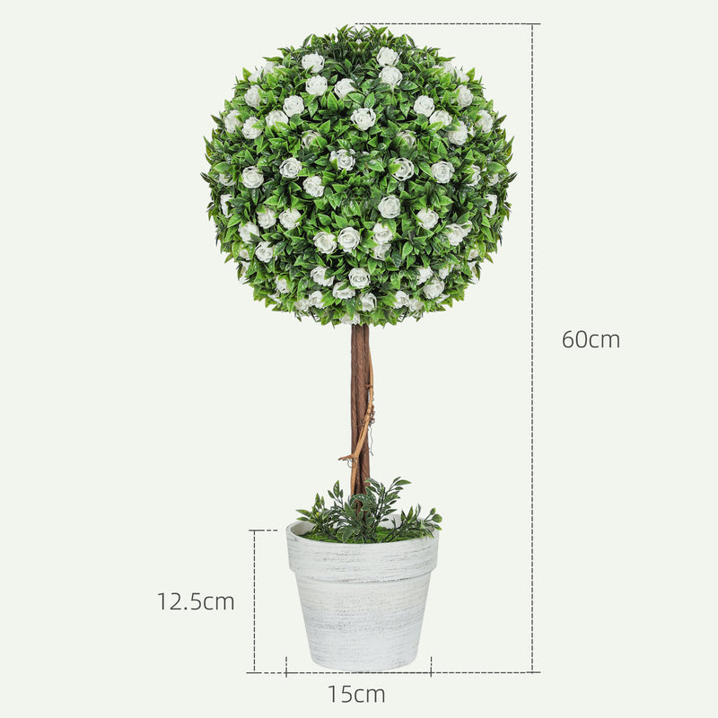 HOMCOM Set of 2 Artificial Plants with Rose Flower in Pot, 60cm