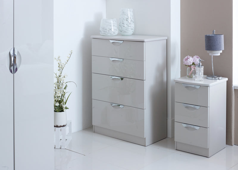 Cairo Ready Assembled Bedside Table with 3 Drawers  - Kashmir Gloss & Kashmir