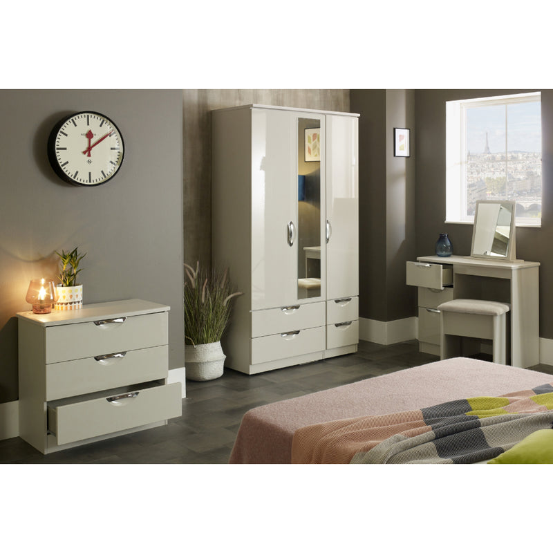 Cairo Ready Assembled Deep Chest of Drawers with 3 Drawers  - Kashmir Gloss & Kashmir