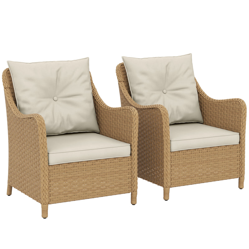 Outsunny 2 Pieces Rattan Garden Chairs, Cushioned Rattan Chairs
