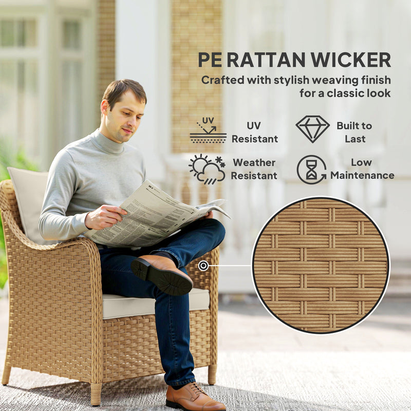 Outsunny 2 Pieces Rattan Garden Chairs, Cushioned Rattan Chairs