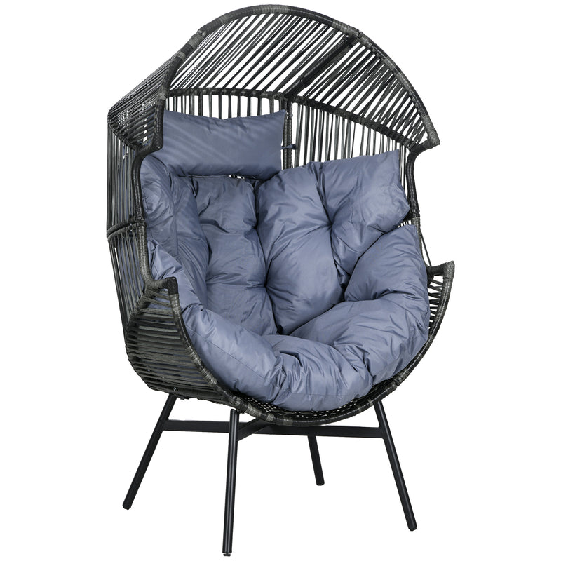Outsunny Rattan Leisure Chair w/ Cushion, Garden Egg Chair with Headrest