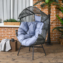 Outsunny Rattan Leisure Chair w/ Cushion, Garden Egg Chair with Headrest