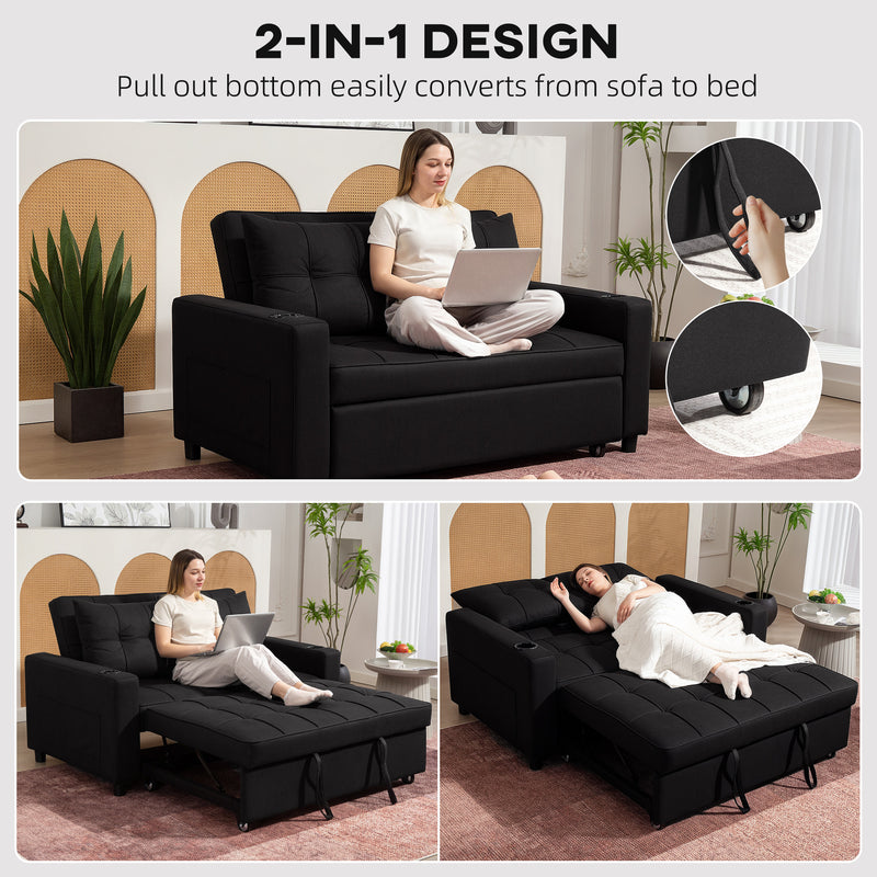 HOMCOM 2 Seater Pull Out Sofa Bed with Pockets for Living Room Black