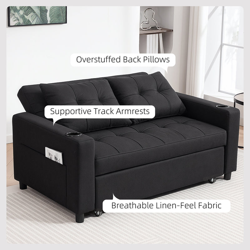 HOMCOM 2 Seater Pull Out Sofa Bed with Pockets for Living Room Black