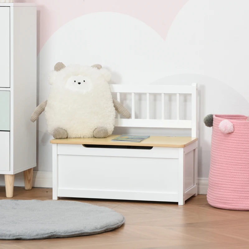 HOMCOM 2 In 1 Wooden Toy Box Seat Storage Bench White
