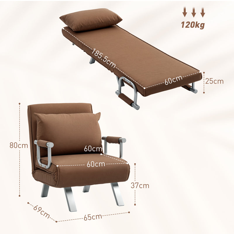 HOMCOM Single Folding 5 Position Convertible Sleeper Chair Bed