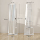 HOMCOM 360Â° Swivel Jewellery Cabinet, Full Length Mirror with Storage, White