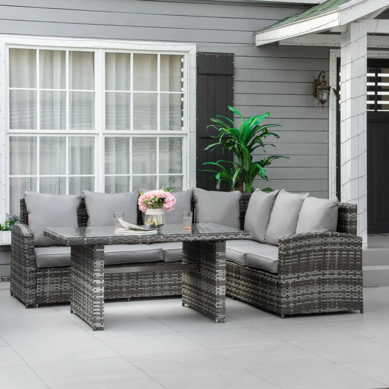 Outsunny Rattan Sofa Set with Table 3 Piece 1.8m- Grey