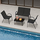 4 Piece Modern Chair and Table Set with Fabric Seat and Tempered Glass Tabletop-Black