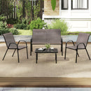 4 Piece Modern Chair and Table Set with Fabric Seat and Tempered Glass Tabletop-Grey