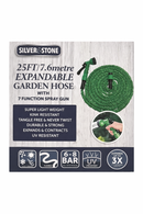 Silver & Stone Expandable Garden Hose Pipe 25FT 7.6m With 7 Function Spray Gun - Flexible, Kink Resistant, UV Resistant