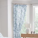D & D Chrysanthemum Pencil Pleat Curtains in Blue