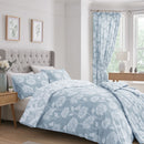 D & D Chrysanthemum Pencil Pleat Curtains in Blue