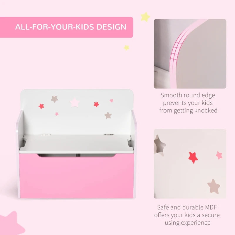HOMCOM Kids Two-In-One Storage Box and Seat-  White & Pink
