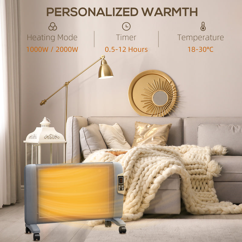 HOMCOM Mica Electric Space Heater, Portable Heater, 2 Heat Settings, White/Grey