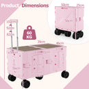 Collapsible Wagon Cart Foldable Utility Cart With Telescoping Handle-Pink