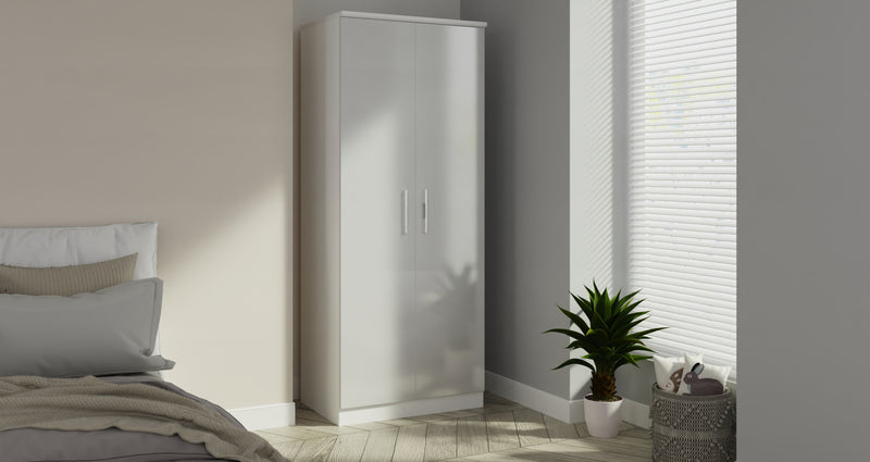 Copenhagen Ready Assembled Wardrobe with 2 Doors  - Grey Matt & White