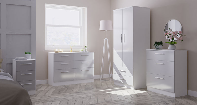 Copenhagen Ready Assembled Bedside Table with 3 Drawers  - Grey Matt & White