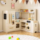 Corner Kitchen Playset with Large Fridge for Toddlers 3+ Years Old-Beige