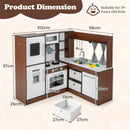 Kids Wooden Corner Play Kitchen with Lighted Range Hood and Stoves-Brown