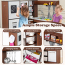 Kids Wooden Corner Play Kitchen with Lighted Range Hood and Stoves-Brown