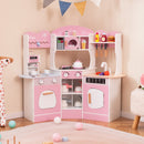 Kids Corner Wooden Play Kitchen With Coffee Machine Slide Microwave-Pink