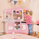 Kids Corner Wooden Play Kitchen With Coffee Machine Slide Microwave-Pink