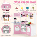 Kids Corner Wooden Play Kitchen With Coffee Machine Slide Microwave-Pink