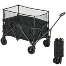 Outsunny 180L Folding Garden Trolley Wagon Cart w/ Extendable Side Walls, Khaki