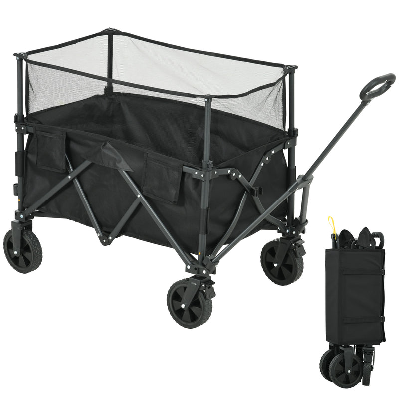Outsunny 180L Folding Garden Trolley Wagon Cart w/ Extendable Side Walls, Khaki