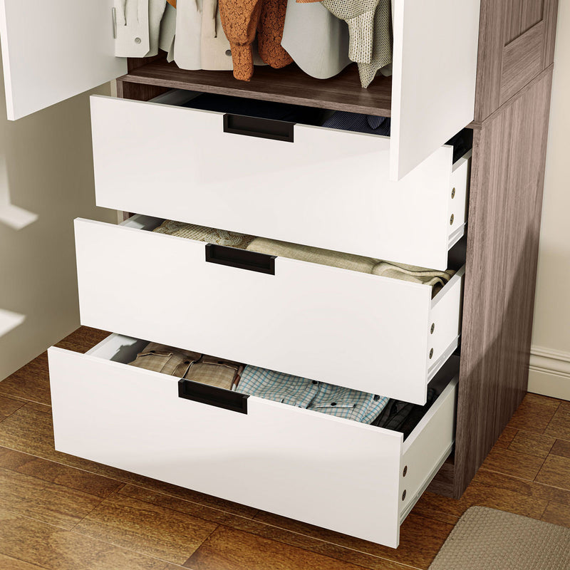 HOMCOM 2 Door Wardrobe Brown Wardrobe With 3 Drawer And Hanging Rod Brown