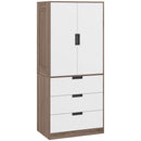 HOMCOM 2 Door Wardrobe Brown Wardrobe With 3 Drawer And Hanging Rod Brown