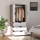 HOMCOM 2 Door Wardrobe Brown Wardrobe With 3 Drawer And Hanging Rod Brown