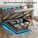 HOMCOM Lift up Storage Bed Frame with RGB LED Lights Dark Grey