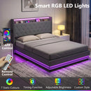 HOMCOM Lift up Storage Bed Frame with RGB LED Lights Dark Grey