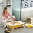 AIYAPLAY Foldable Baby Bath Tub Set With Bath Cushion, Wash Basin, Yellow