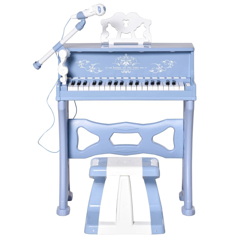 HOMCOM kids Electronic Piano Keyboard with Stool and Microphone - Blue