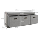 HOMCOM Shoe Bench with Seat, Shoe Storage Bench with Fabric Drawers, Grey