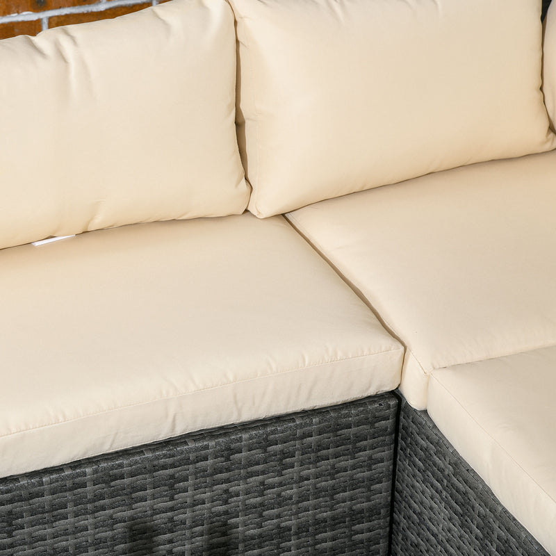 Outsunny 3Pcs Rattan Corner Sofa Set Coffee Table Garden Furniture  w/ Cushion