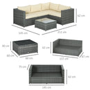 Outsunny 3Pcs Rattan Corner Sofa Set Coffee Table Garden Furniture  w/ Cushion