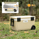 Outsunny 70L Insulated Cool Box With Wheels, Portable Ice Cooler, Khaki