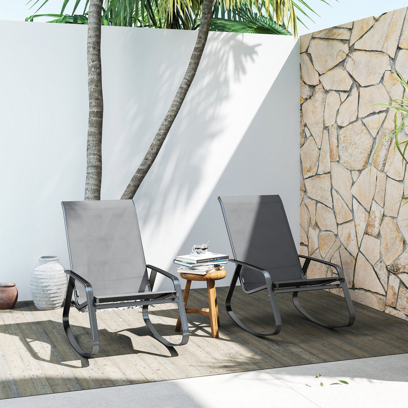 Outsunny 2PCS Garden Rocking Chairs with Armrests, High Back, Grey