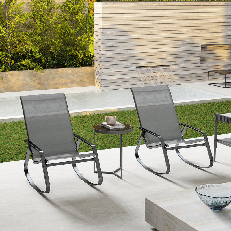 Outsunny 2PCS Garden Rocking Chairs with Armrests, High Back, Grey