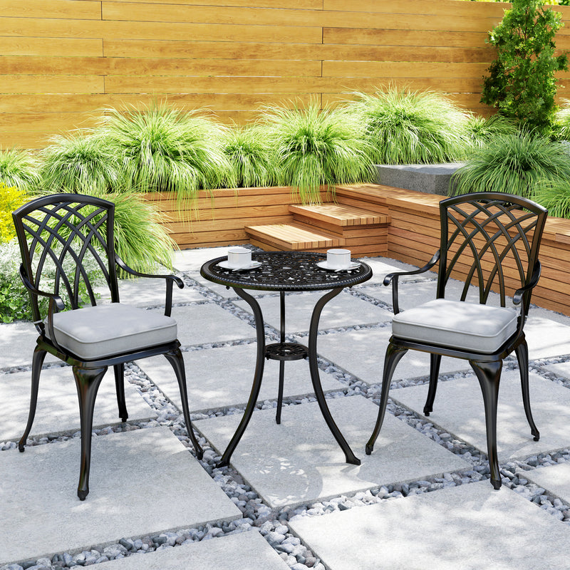 Outsunny 3 PCs Aluminium Garden Coffee Table Set w/ Parasol Hole & Cushions